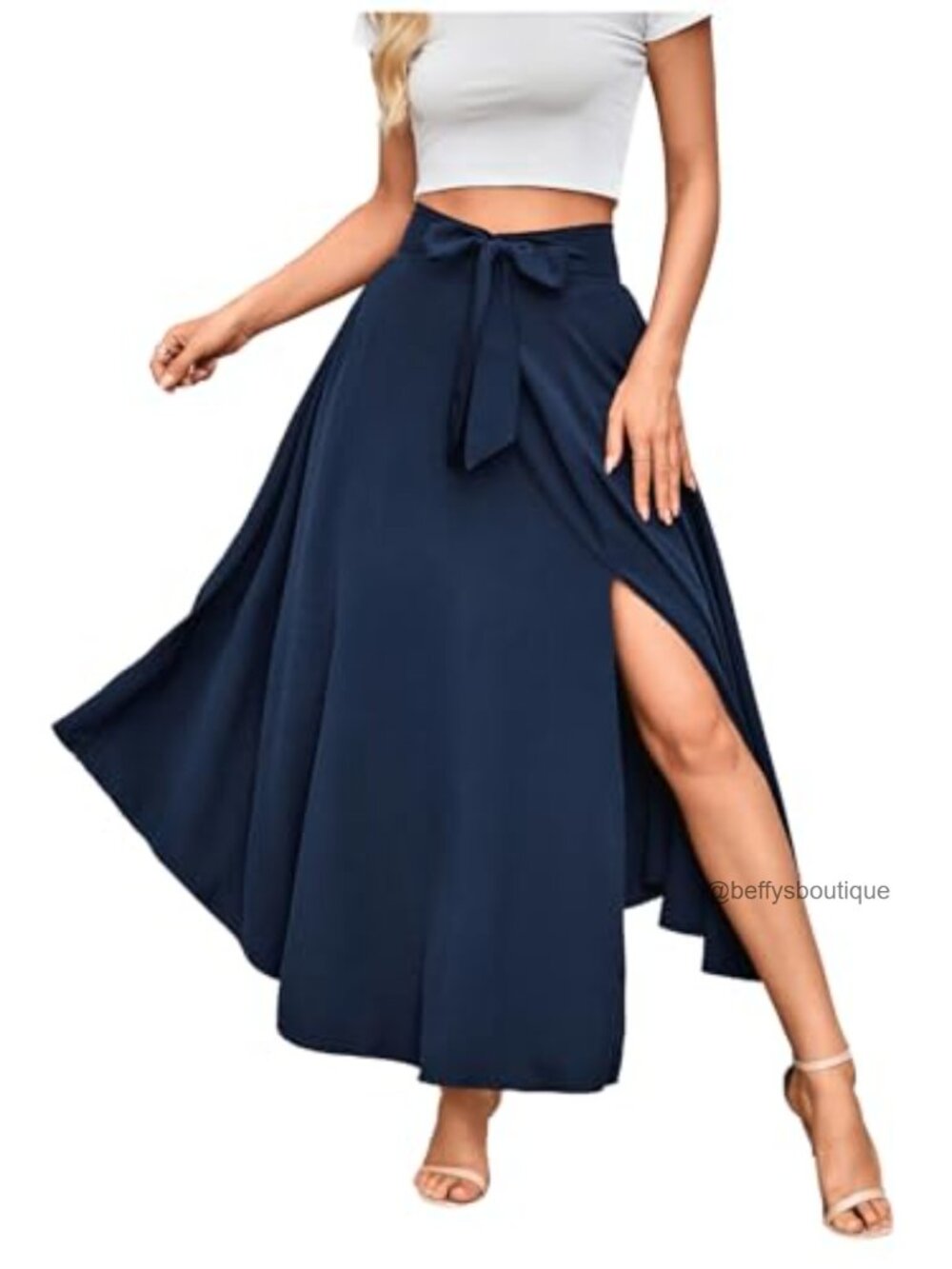 High Waist Flowy Maxi Skirt with Slit Business Casual - Picture 4 of 7